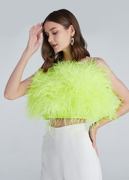 sginstar Gina neon green feather top for women