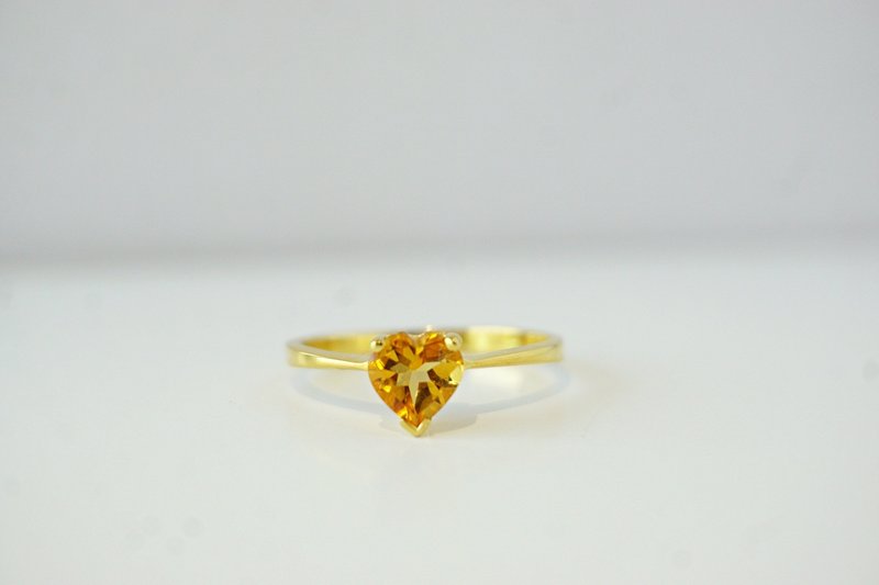 Natural Citrine Heart  Ring Sterling Silver925 With Gold Platd. - 戒指 - 純銀 黃色
