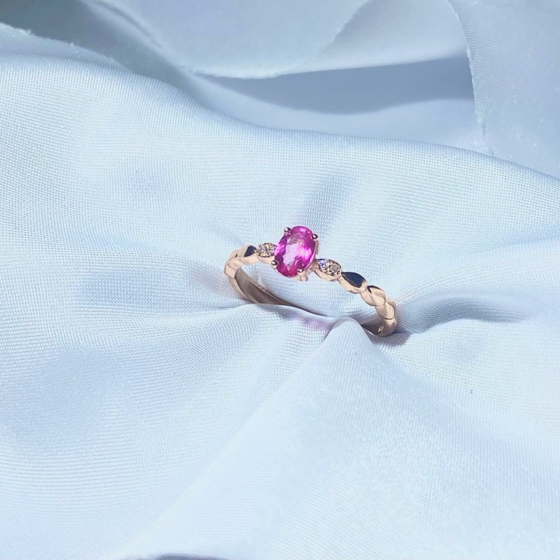 Natural Tourmaline Rose Gold Ring - General Rings - Sterling Silver Pink