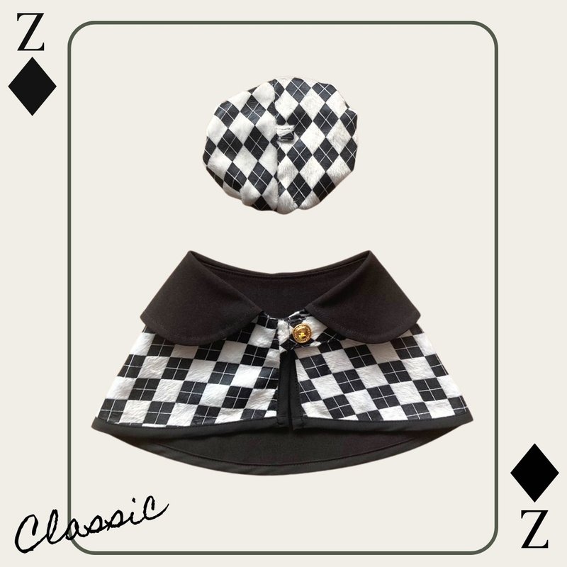 [Christmas Gift] Classic diamond pattern pet clothing set | Cape + beret | - ชุดสัตว์เลี้ยง - ผ้าฝ้าย/ผ้าลินิน สีดำ