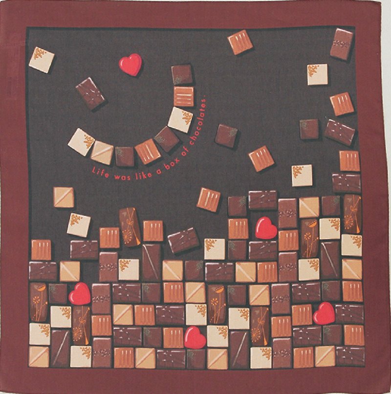 handkerchief【Box of Chocolates】 - Handkerchiefs & Pocket Squares - Cotton & Hemp Brown