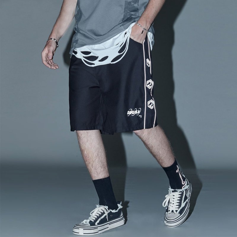 Summer reflective collusion quick-drying 5 minutes of pants men casual shorts - กางเกงขาสั้น - ผ้าฝ้าย/ผ้าลินิน 