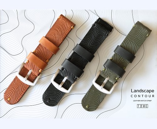 tyme Leather watch strap, contour model, white leather, black, green, brown, curved s