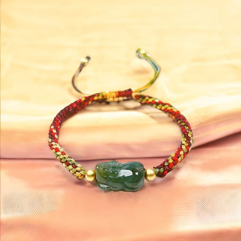 [Lucky Beast] Blue Water Jade Pixiu Braided Bracelet | Natural Jade A Grade | Gift - สร้อยข้อมือ - หยก สีเขียว