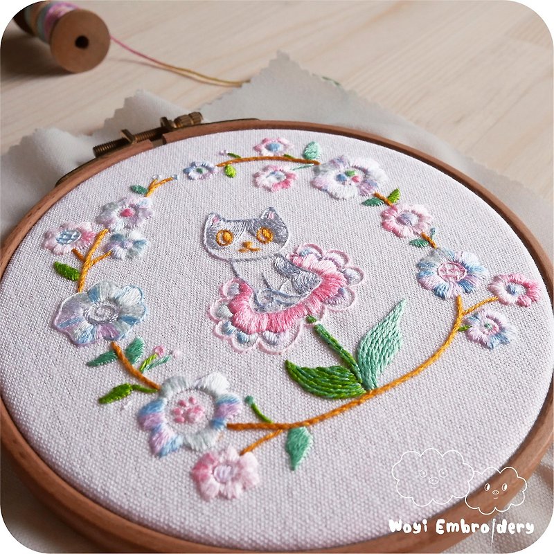 (Taipei class) Basic embroidery of your choice of cat fur color with stitching method video and general logic of mosaic and leaf embroidery pictures - Knitting / Felted Wool / Cloth - Cotton & Hemp 