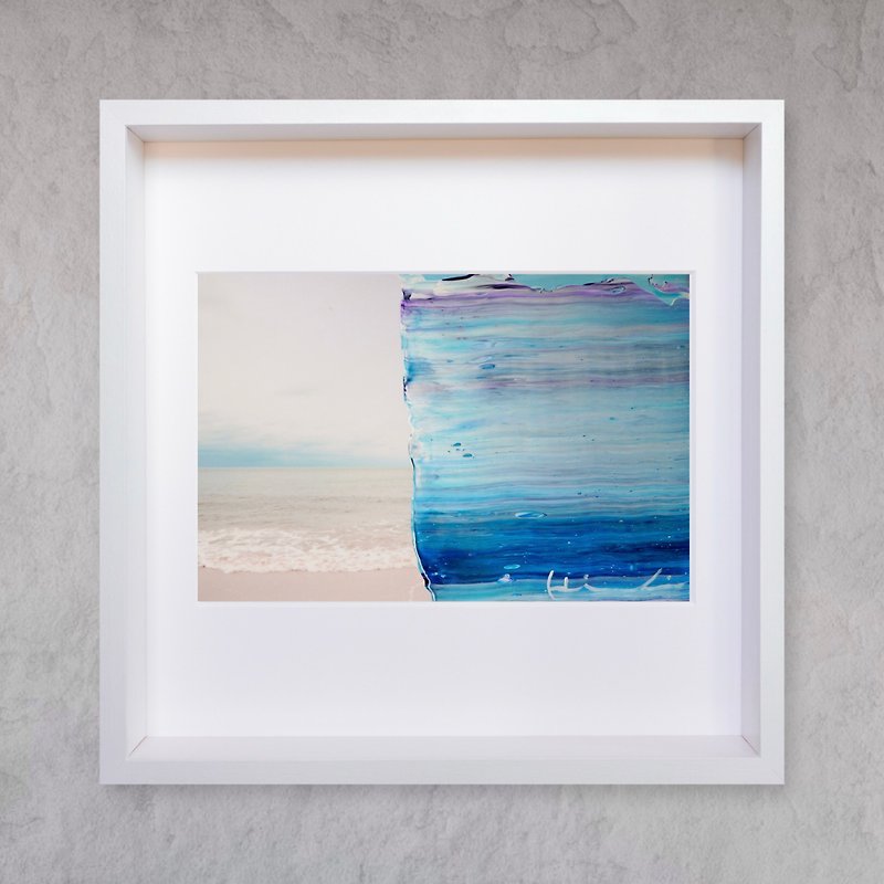 【Horizon View】abstract art - ocean blue walldecor wooden frame - Posters - Acrylic Blue