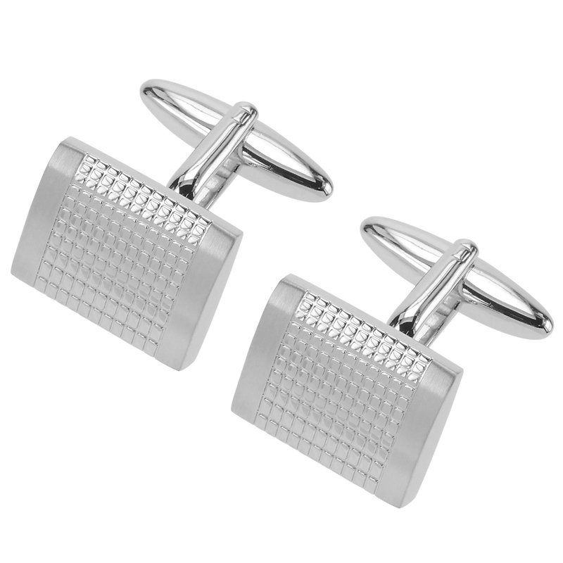 Silver Engraved Grid Cufflinks - Cuff Links - Other Metals Silver