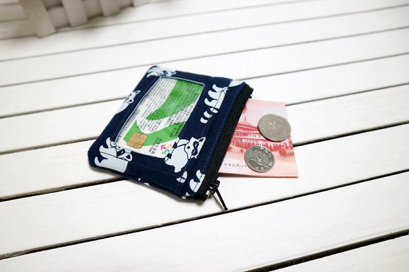 Navy Blue Raccoon Leisure Card documents wallet / ID card sets of small wallet / zipper coin bag / card holder / travel card / identification card*SK* - ID & Badge Holders - Cotton & Hemp Blue