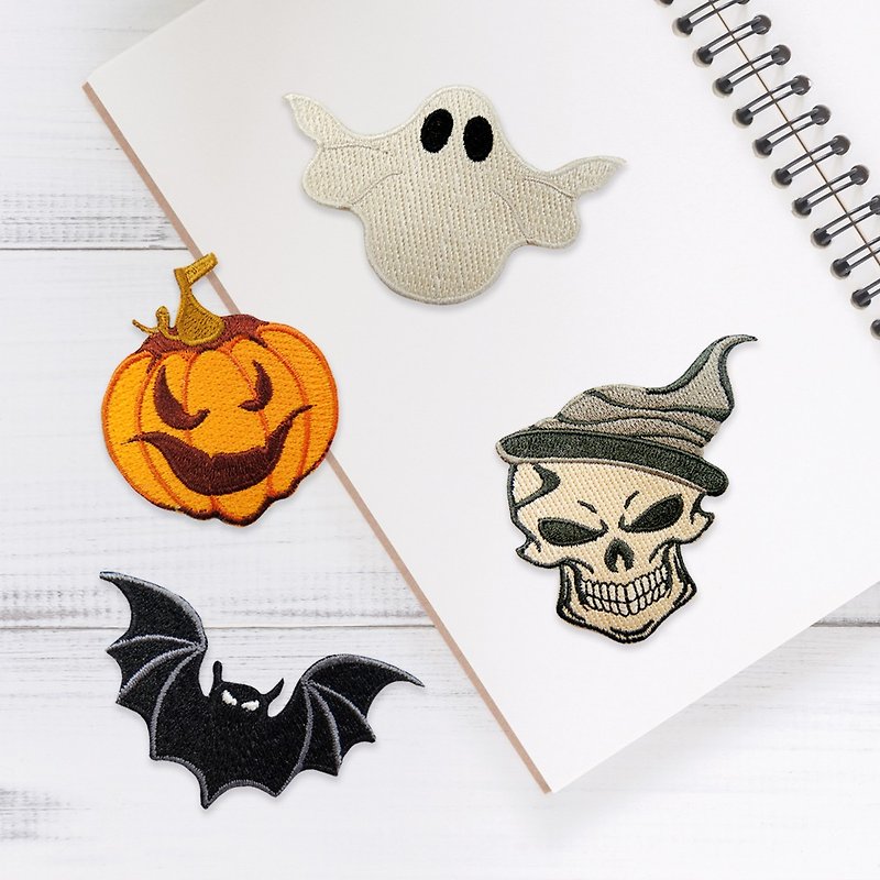 【Halloween Embroidered Fabric Patches】Bat Skull & Pumpkin Ghost - Stickers - Thread 