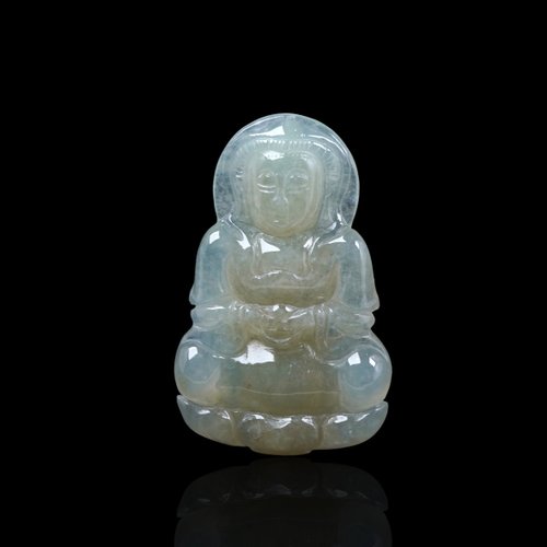 瓔珞翡翠 冰種飄黃翡翡翠觀音菩薩項鍊 | 天然緬甸玉翡翠A貨 | 送禮