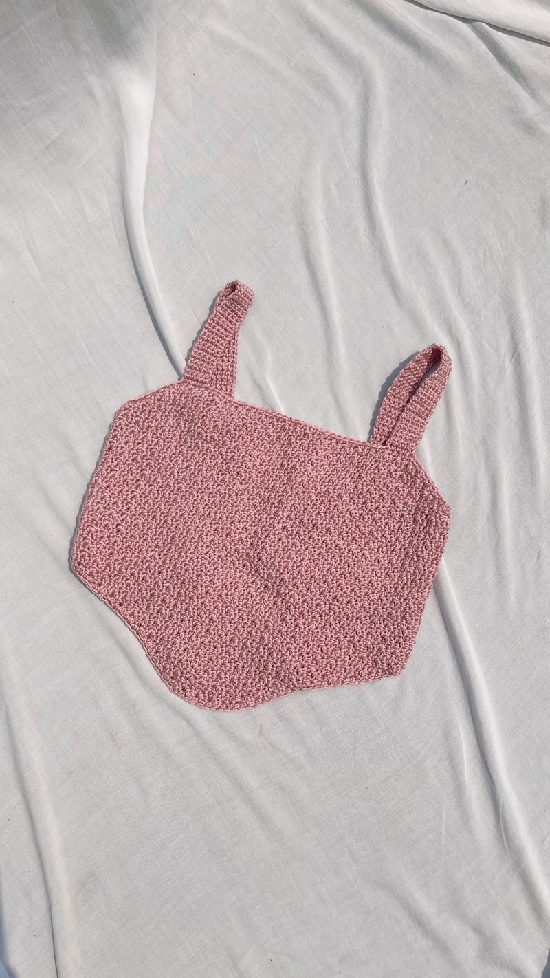 Crochet crop top ,Handmade ,Gift , y2k - 女上衣/長袖上衣 - 棉．麻 粉紅色