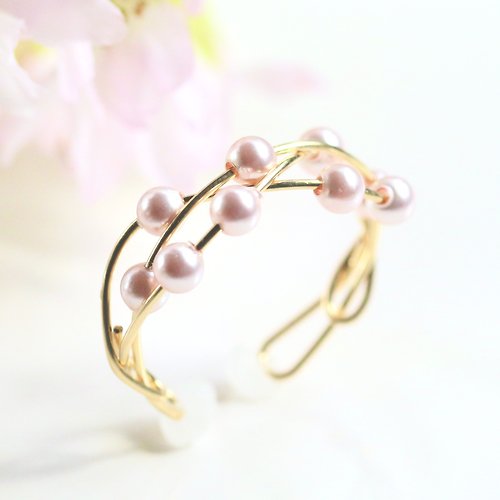 stella-jewelry 2Way Ring Ear cuff Handmade 14kgf Swarovski Pearl Simple Twist Ring SAKURA color