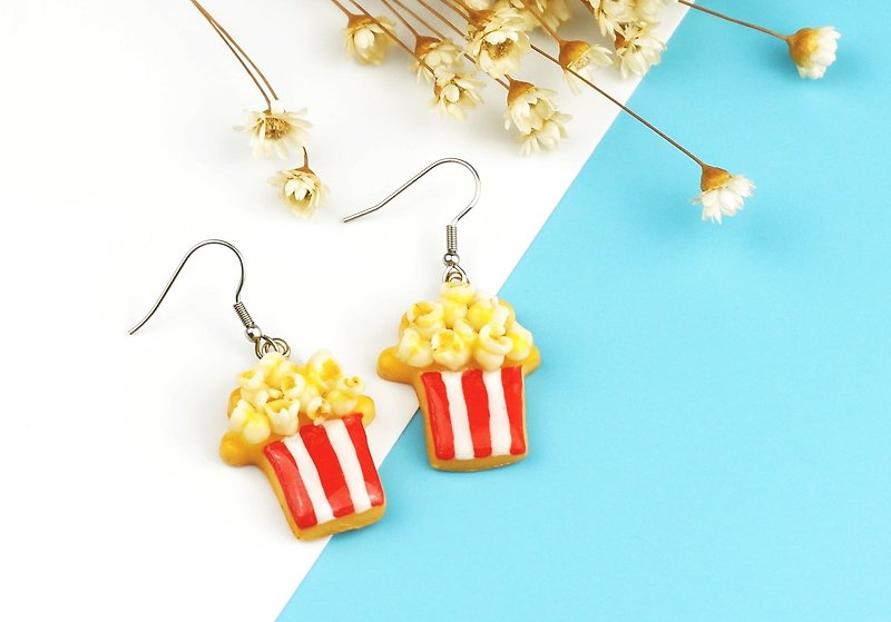 Small popcorn cone icing biscuits-ear acupuncture/earrings - Earrings & Clip-ons - Clay Red