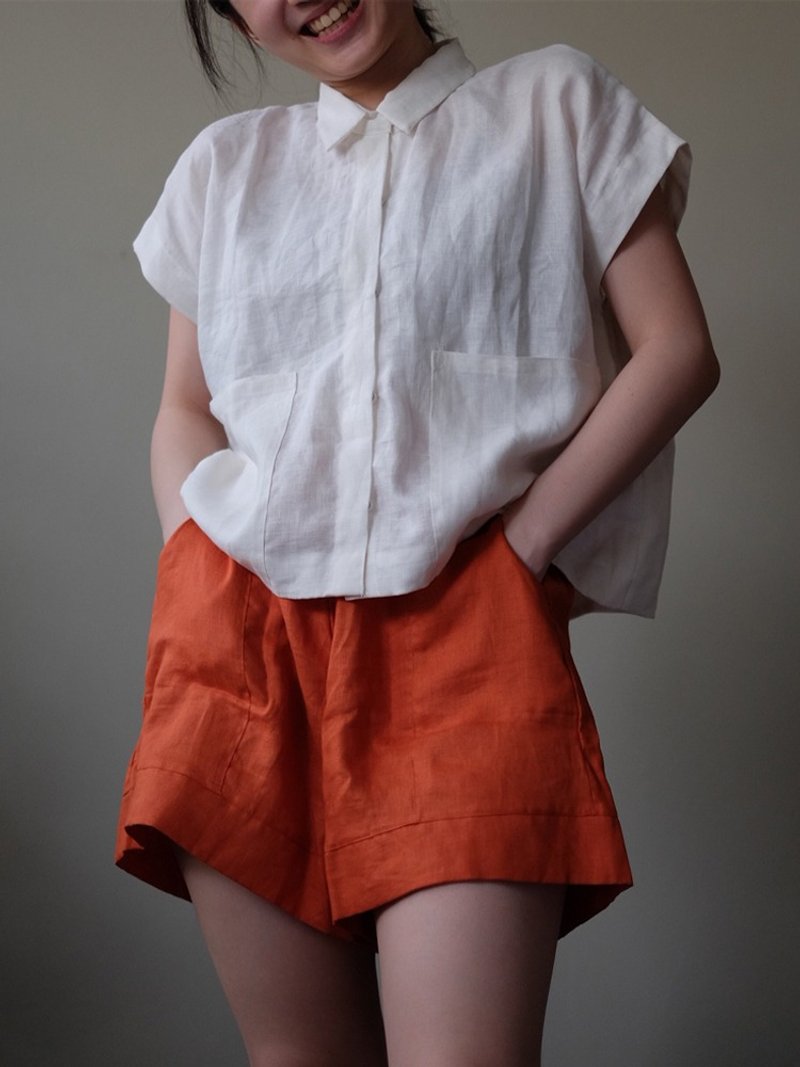 Nalla Top in Offwhite - 女襯衫 - 亞麻 白色