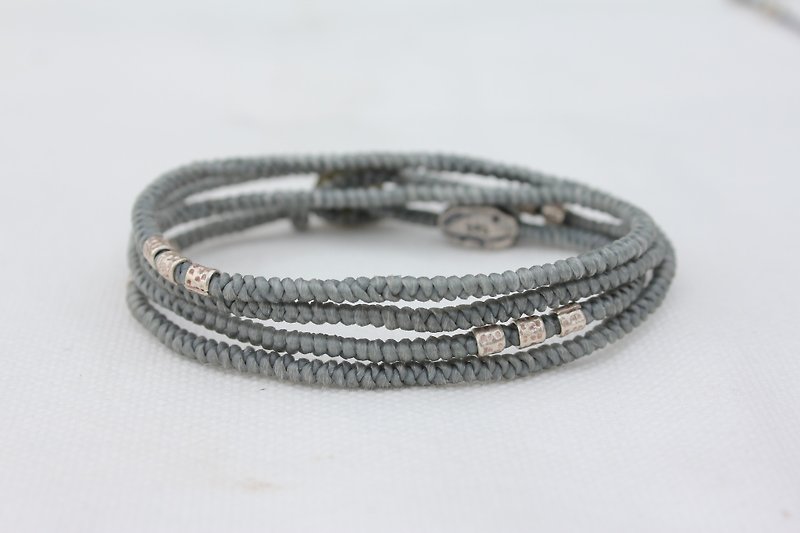 4 ring hand woven wax wire X925 national wind silver beaded bracelet (wristband) Customized (gray) - สร้อยข้อมือ - เส้นใยสังเคราะห์ สีเทา