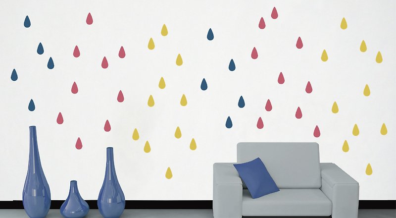 QuickFilm 靜電無痕DIY裝飾牆貼 (桃紅、黃、藍色水滴60張) - 牆貼/牆身裝飾 - 塑膠 多色