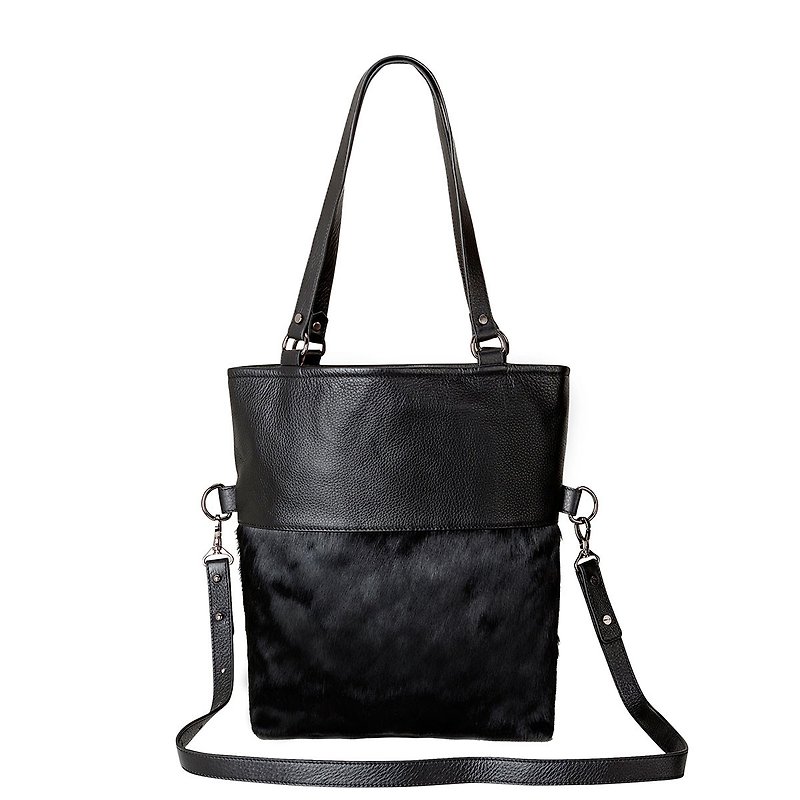 WASTELAND Shoulder Bag_Black Fur / Black Hair - Messenger Bags & Sling Bags - Genuine Leather Black