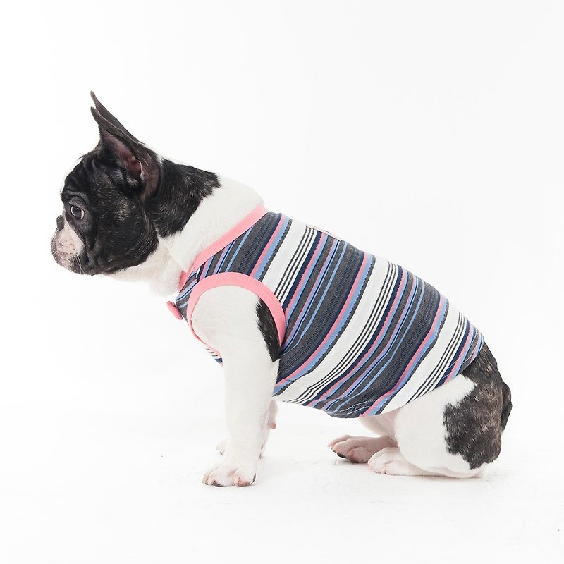 Geeky Striped Jacquard Vest-Pink Bowknot Method Pitbull Cattle Fat Dog Pet Clothes Dog Clothes - ชุดสัตว์เลี้ยง - ผ้าฝ้าย/ผ้าลินิน สึชมพู