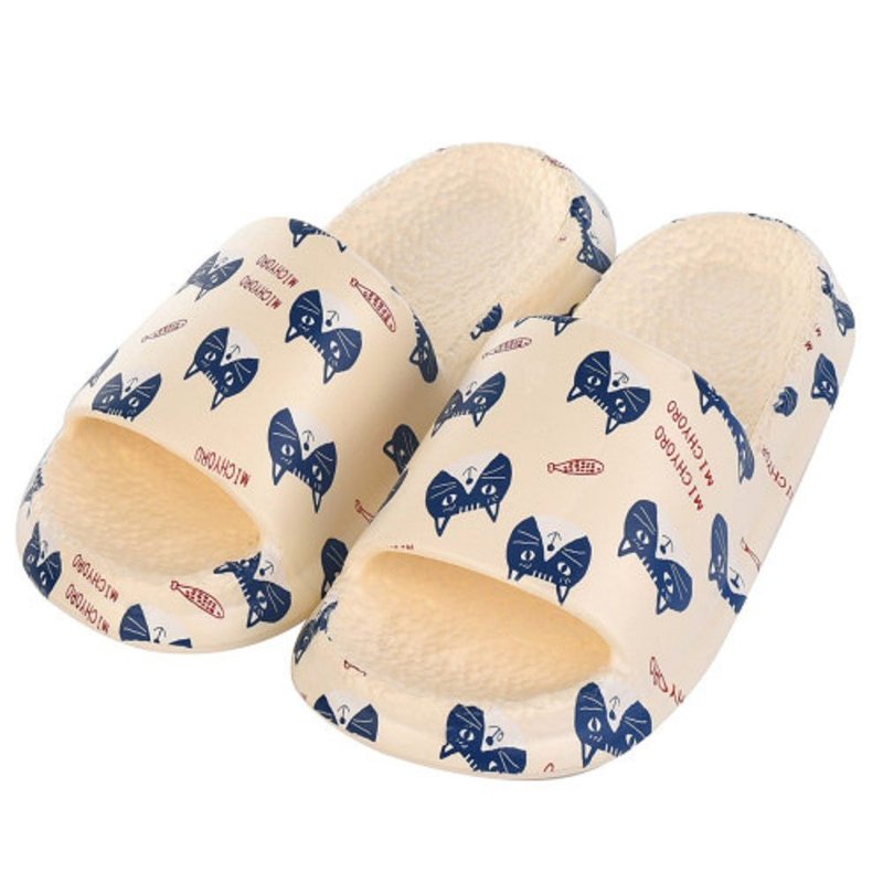 Super Q-elastic touch cloud slippers Japanese spectacled cat waterproof and shockproof cotton slippers Michoro blue - Indoor Slippers - Bamboo Blue