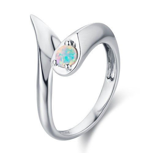 Majade Jewelry Design 蛋白石訂婚戒指-14k白金另類求婚戒指-哥特植物結婚戒指-環繞戒指
