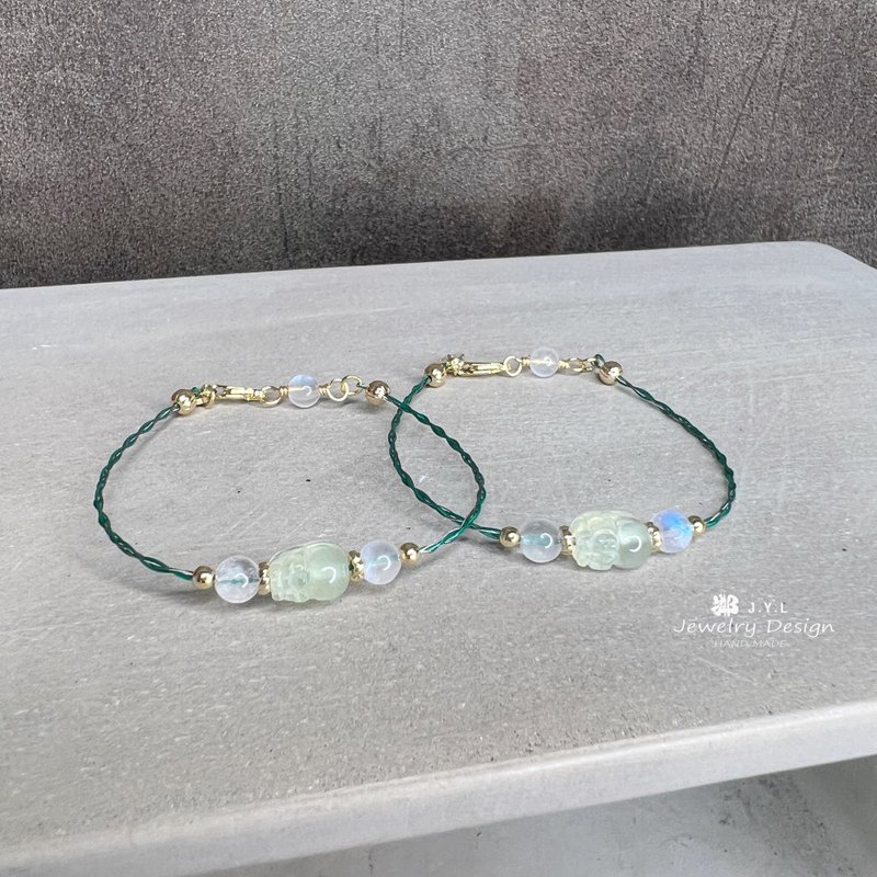 Grape Stone Pixiu Japanese steel wire bracelet to enhance self-gathering and wealth Stone of hope JYL neighbor handmade - Bracelets - Crystal Green