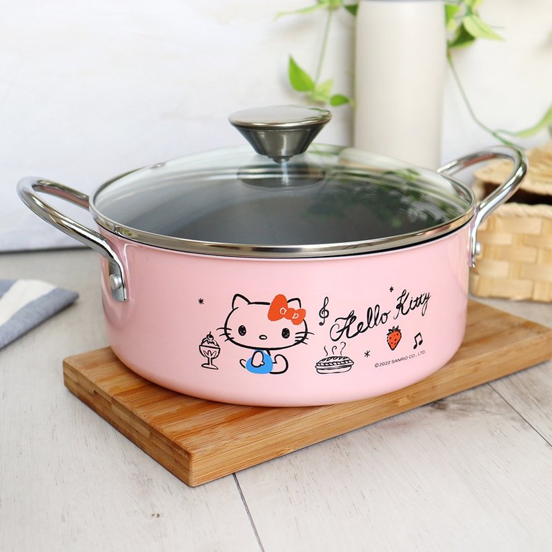 【SANRIO】HELLO KITTY-Carbon Steel Non-Stick Coated Amphora 20CM (蓋付き) Made In Taiwan - 鍋・ベーキングトレイ - ステンレススチール ピンク