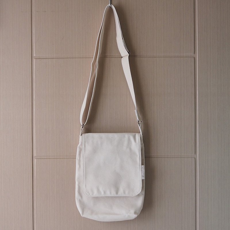 howslife hand-made light travel cotton canvas bag-small - Messenger Bags & Sling Bags - Cotton & Hemp White