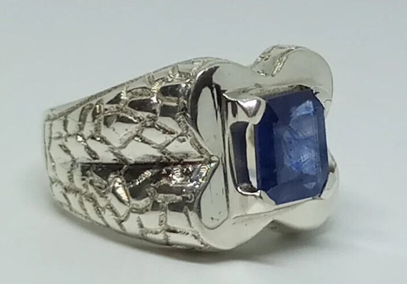 Natural Rare Emerald Cut Blue Sapphire Mens Ring Sterling Silver 925 gift mens - General Rings - Gemstone Blue