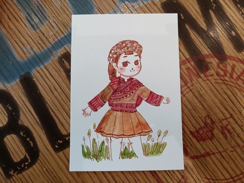 琪琪心靈插畫工作室 草原之笑鋼筆淡彩原畫