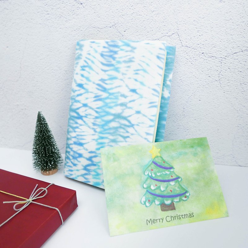 [Xmas gifts package] Handmade Tie dye  Book Cover for A5 Adjustable + Christmas Card - Notebooks & Journals - Cotton & Hemp Blue