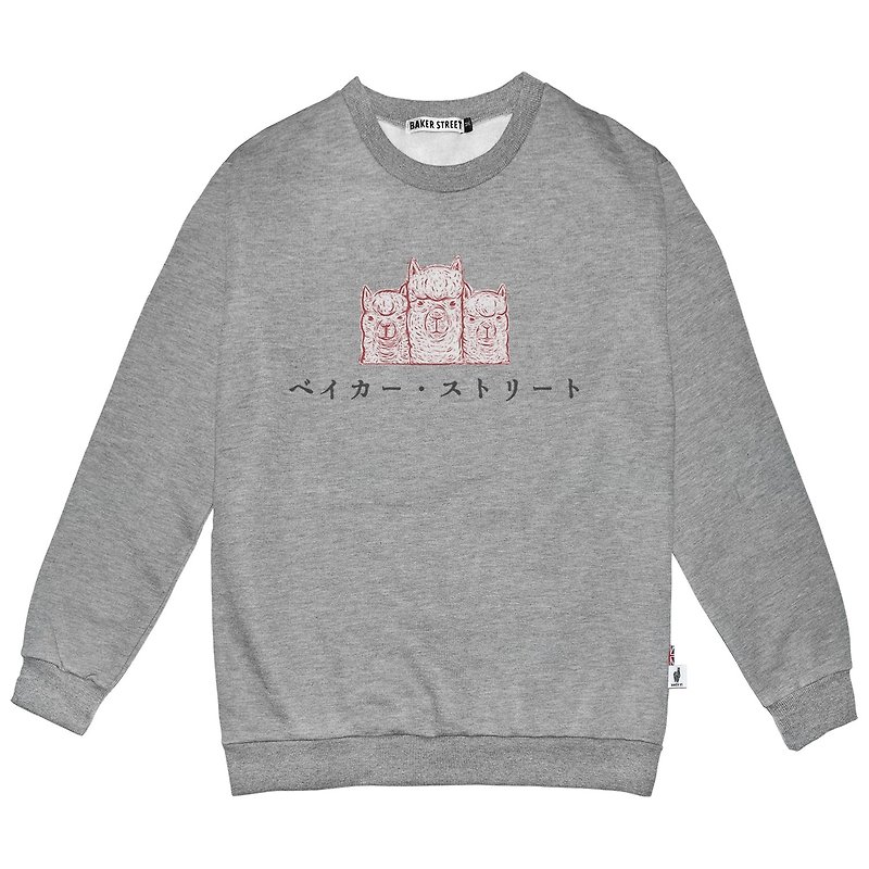 British Fashion Brand -Baker Street- Japanese Stamp Printed Sweatshirt - Unisex Hoodies & T-Shirts - Cotton & Hemp Gray