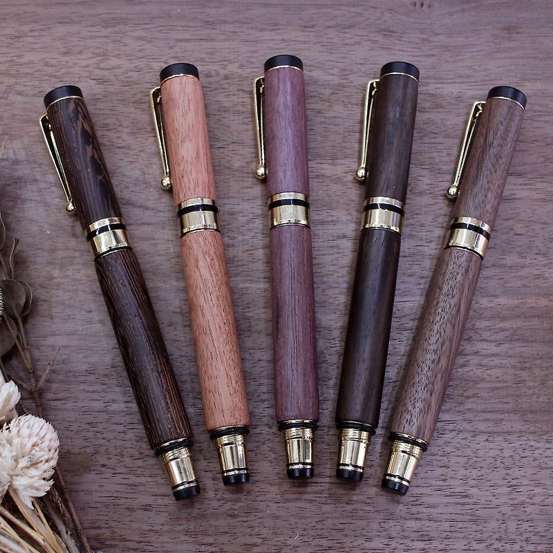 Hand made wooden pen (golden / screw cap) - Fountain Pens - Wood Multicolor