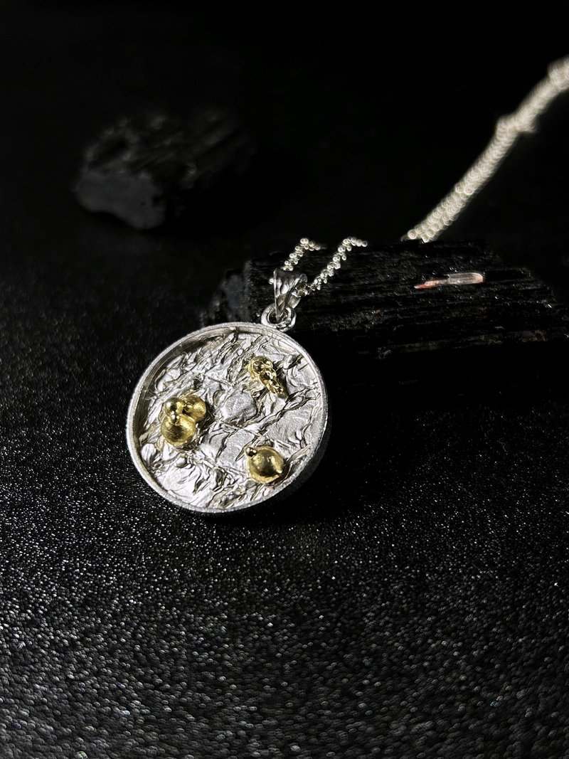 仿生礦脈吊墜 - 金色圓型 - 項鍊 - 純銀 銀色