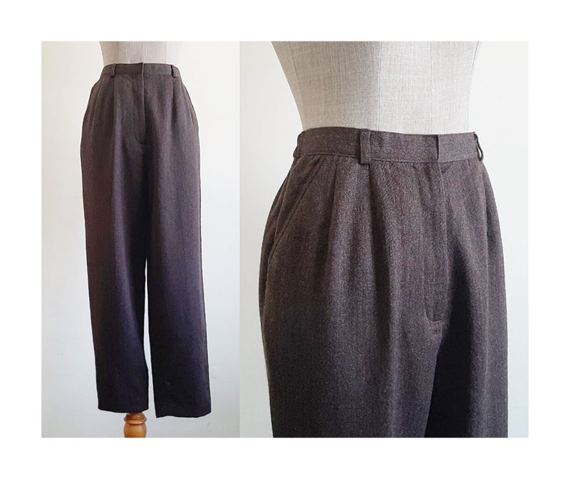 Vintage Brown High Waisted Tapered Pants - 男長褲/休閒褲 - 其他材質 咖啡色
