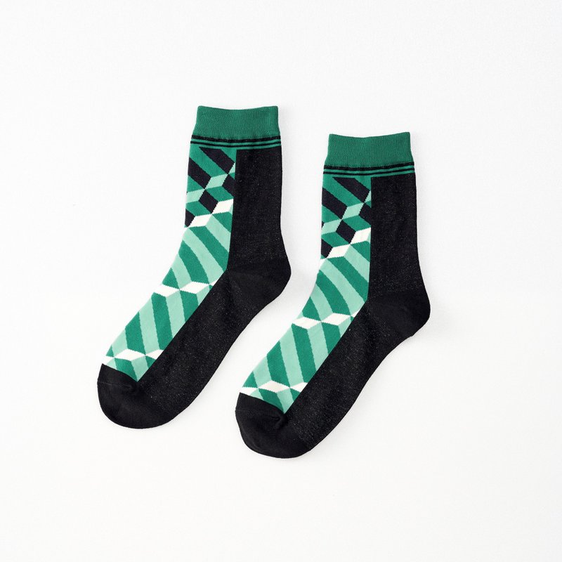 [Joint Series National Two Halls] Square rafter/black (F) MIT design mid-calf socks - Socks - Cotton & Hemp Black