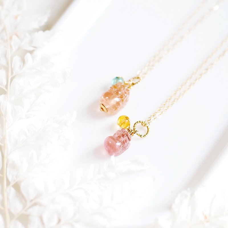MINI Spirit Beast Small Pixiu Tourmaline Candy Transparent 14K Stone Crystal Light Jewelry Exchange Gift - สร้อยคอ - เครื่องเพชรพลอย สีเหลือง