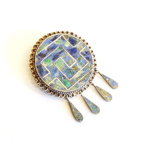 panic-art-market 70s Vintage Mexican jewelry turquoise × lapis lazuli silver design brooch & pend