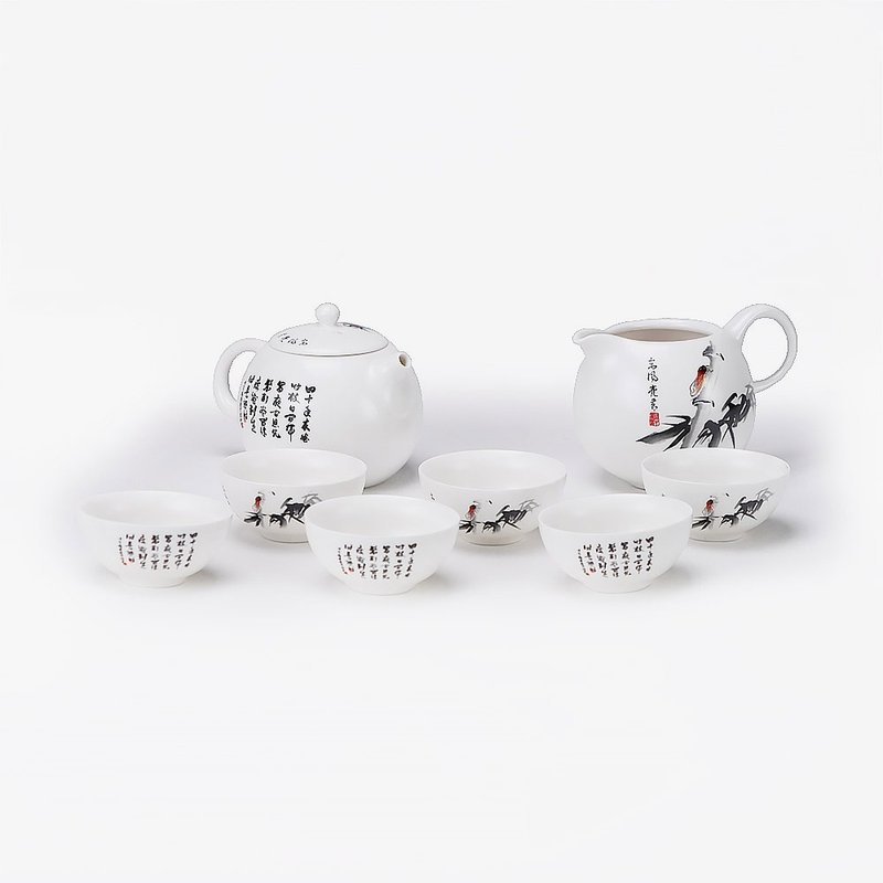高風亮節 茶具組 │1壺1海6杯│畢業禮物 - 茶壺/茶杯/茶具 - 瓷 銀色