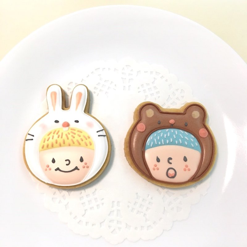 Rabbit Bao and Xiong Zi friends icing cookies small gift box - Handmade Cookies - Fresh Ingredients 