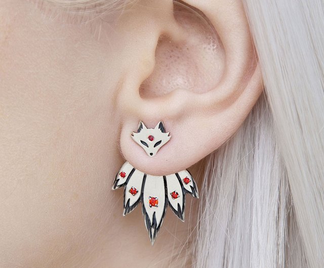 【返品?交換対象商品】 日本製のキツネ耳ジャケット、キツネのイヤリング シルバー アクセサリー