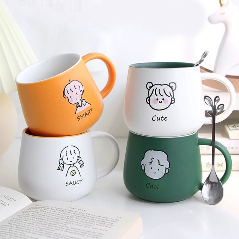 【OMORY】Big Belly Cup for Young Couple 350ML (With Spoon) Gift Exchange for Couples and Friends - Cups - Pottery 