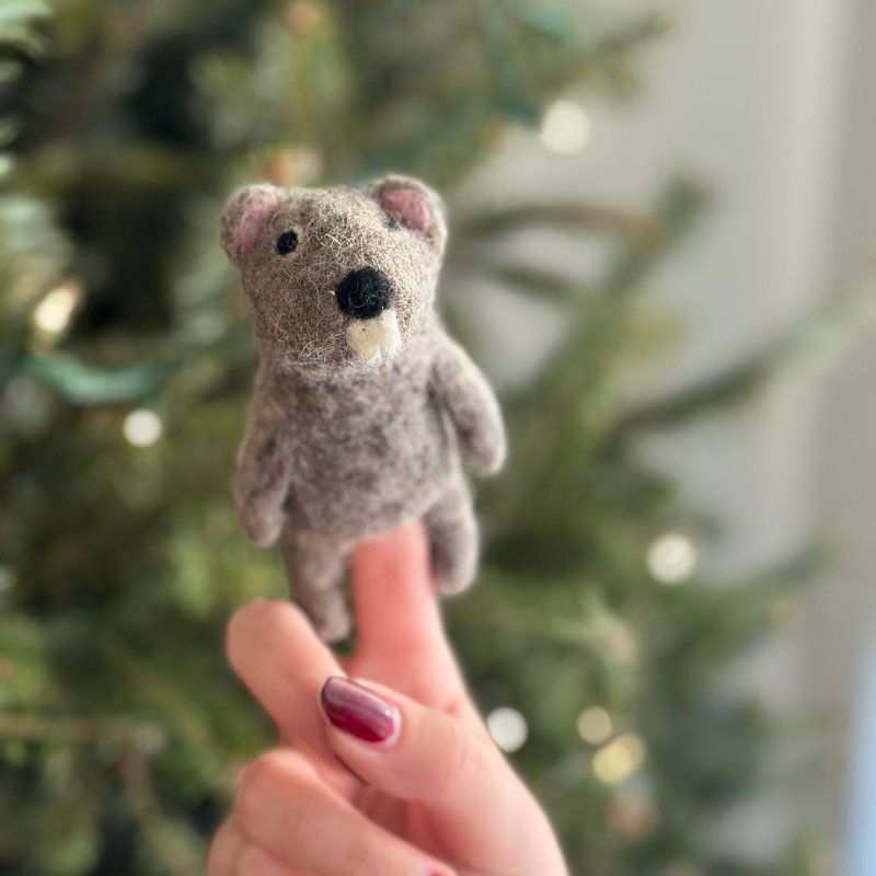 Wool Felt Finger Puppet - Gray Beaver - ของเล่นเด็ก - ขนแกะ 