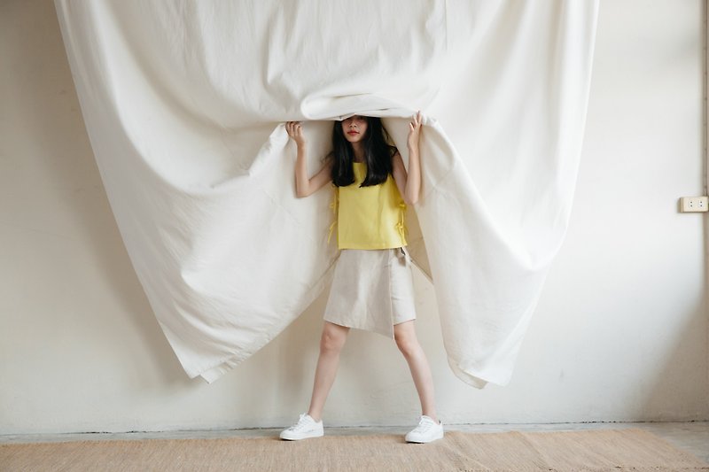 Wrap skirt shorts in Natural - 裙子/長裙 - 棉．麻 卡其色