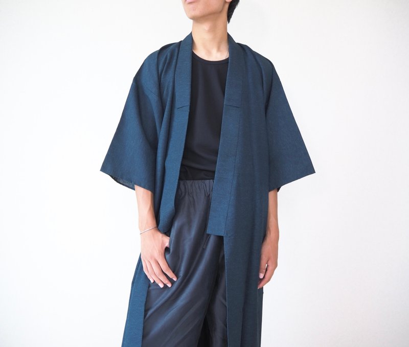 【日本製】vintage summery Kimono mens, relaxing clothing, indigo blue, gift - Loungewear & Sleepwear - Silk Blue