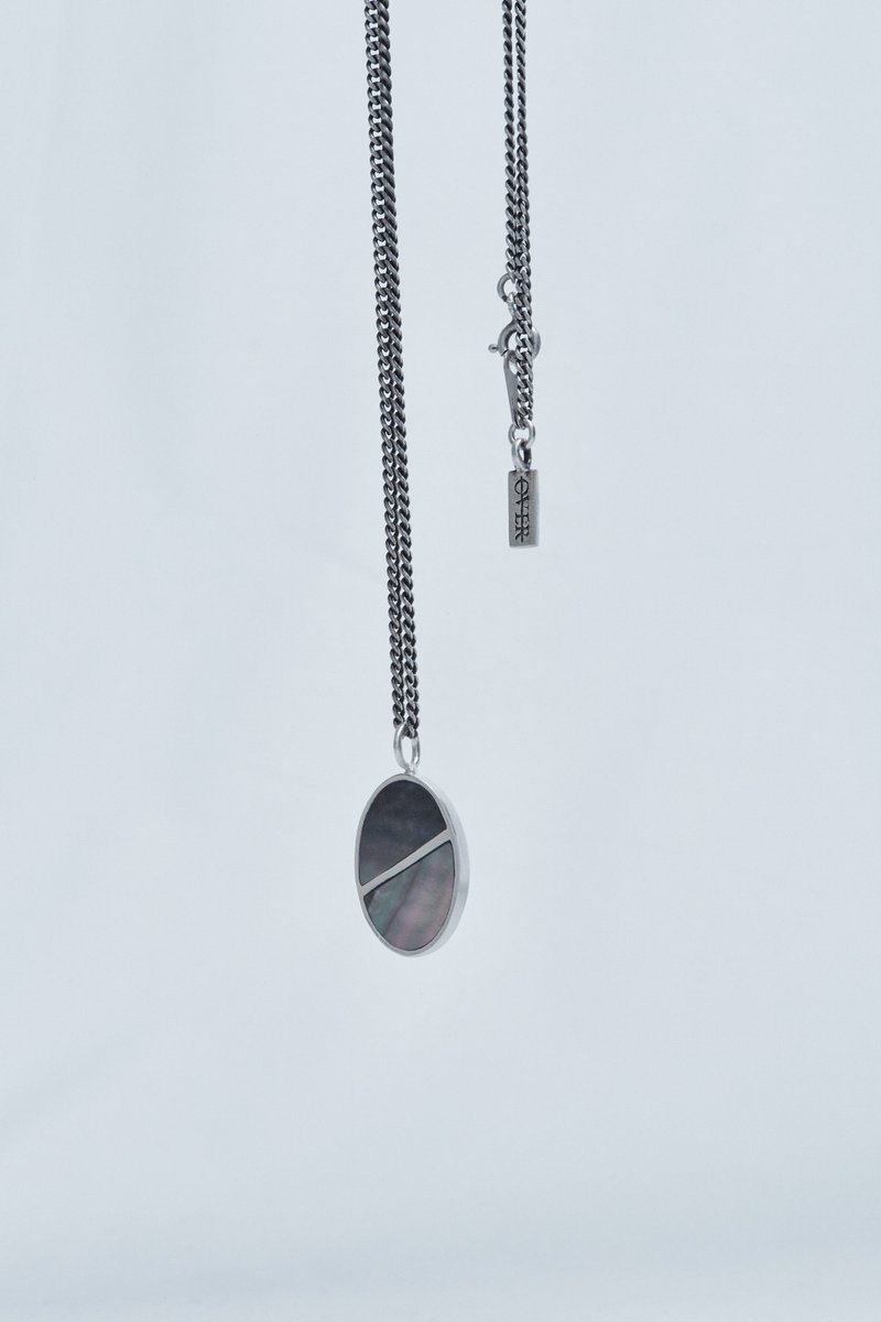One line oval pendant (Stone setting) - 項鍊 - 純銀 銀色