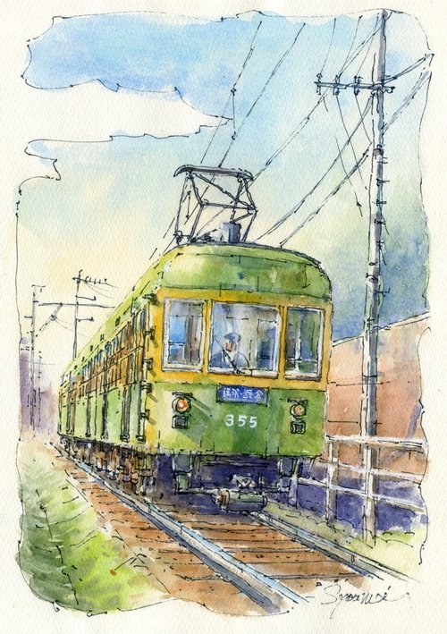 水彩画原画 大人気の江ノ電の電車 - ショップ 松下勝明 ポスター・絵 - Pinkoi