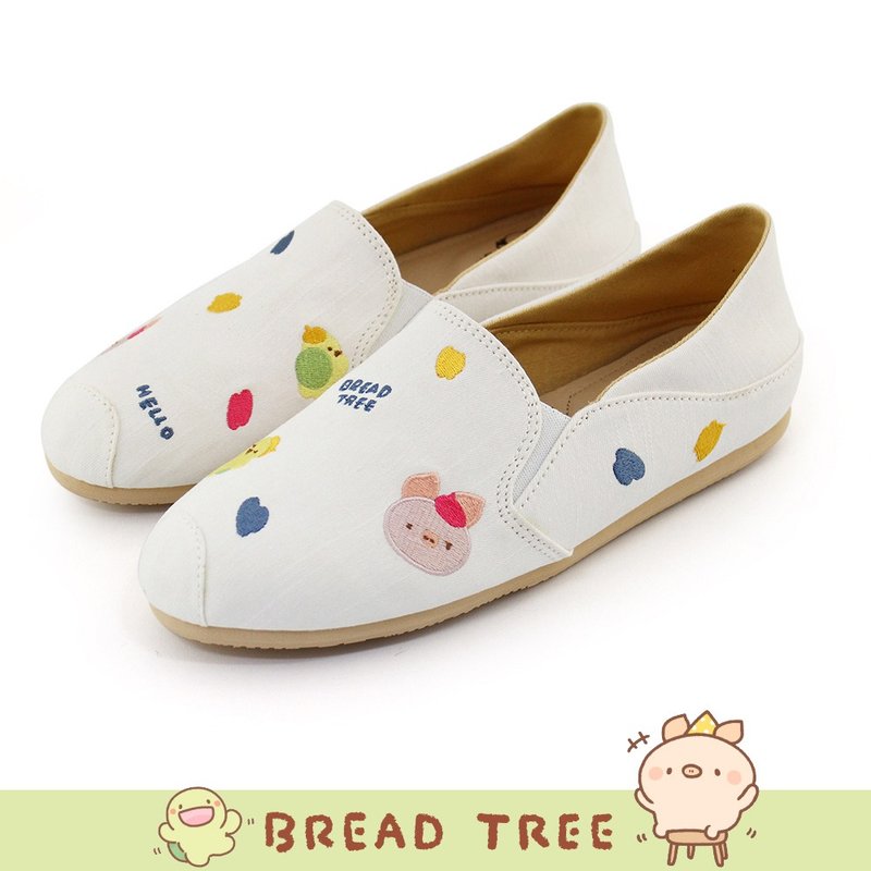 Paidal xBread tree painter's brush 2WAY lazy shoes non-bending shoes casual shoes-white - Women's Casual Shoes - Cotton & Hemp White