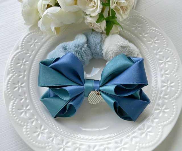 シュシュ ヘアゴム ブルー/グリーン