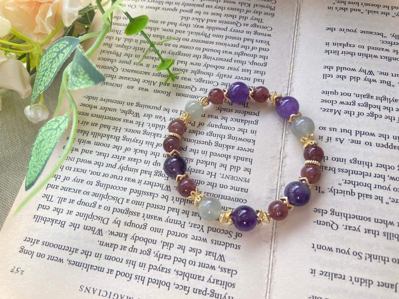 濃紫水晶/櫻桃草莓晶/灰綠月光 - 手鍊/手環 - 水晶 紫色