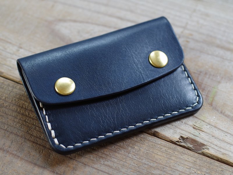 Handmade Nume leather card case navy blue - ที่เก็บนามบัตร - หนังแท้ สีน้ำเงิน